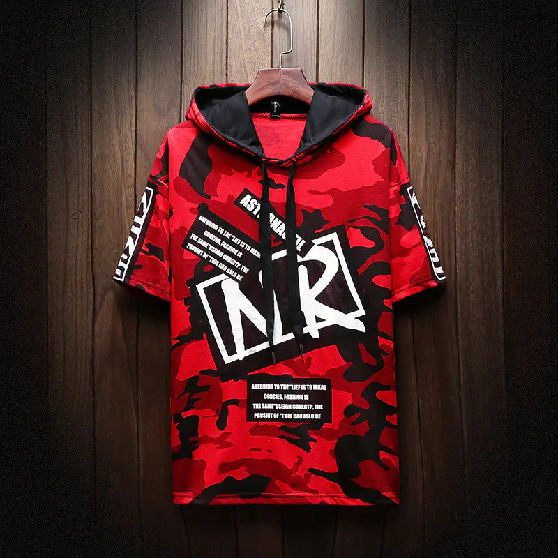 Camo Graphic Hoodie for Youth Students, Loose Fit T-Shirt