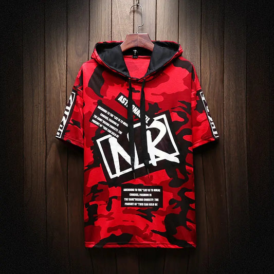 Camo Graphic Hoodie for Youth Students, Loose Fit T-Shirt