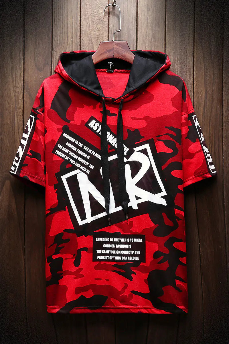 Camo Graphic Hoodie for Youth Students, Loose Fit T-Shirt